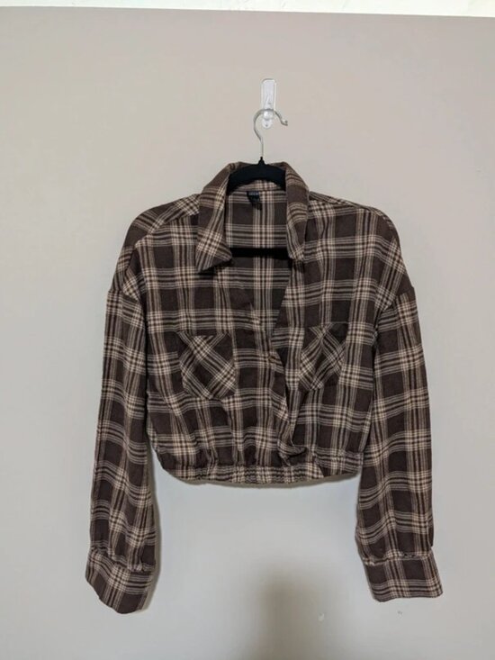 No Label Tops - Flannel-like grey and multi colored hoodie shirt/jacket